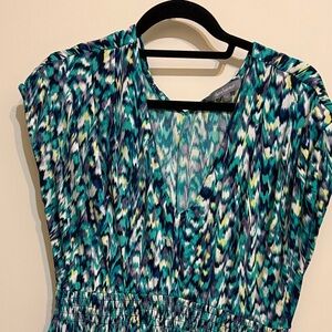 Daisy Fuentes Teal and Navy Patterned Dress